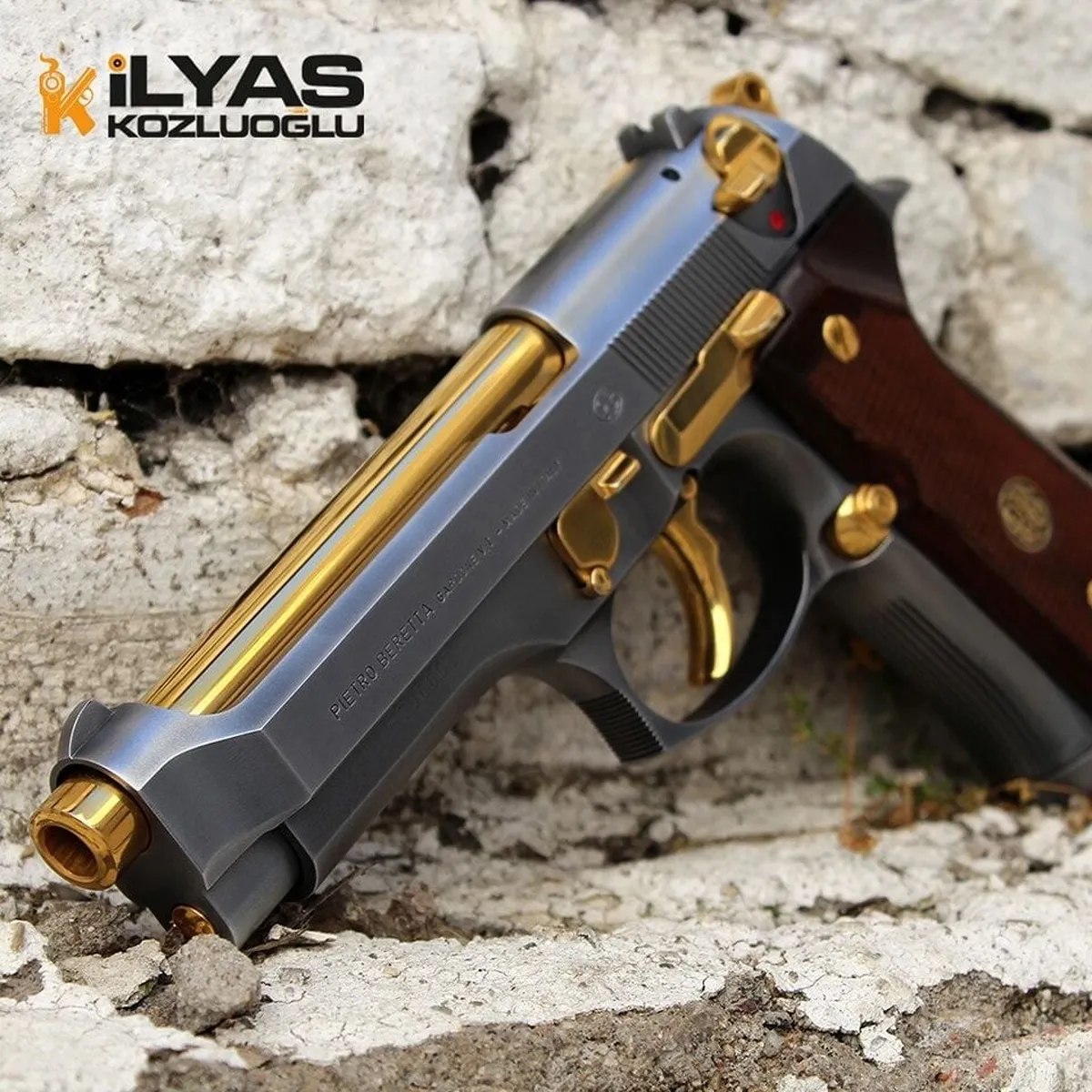 Beretta Mod 92 FS – Açık Füme Titanyum Kaplama – Parlak Sarı Titanyum Namlu ve Parçalar Detay 2