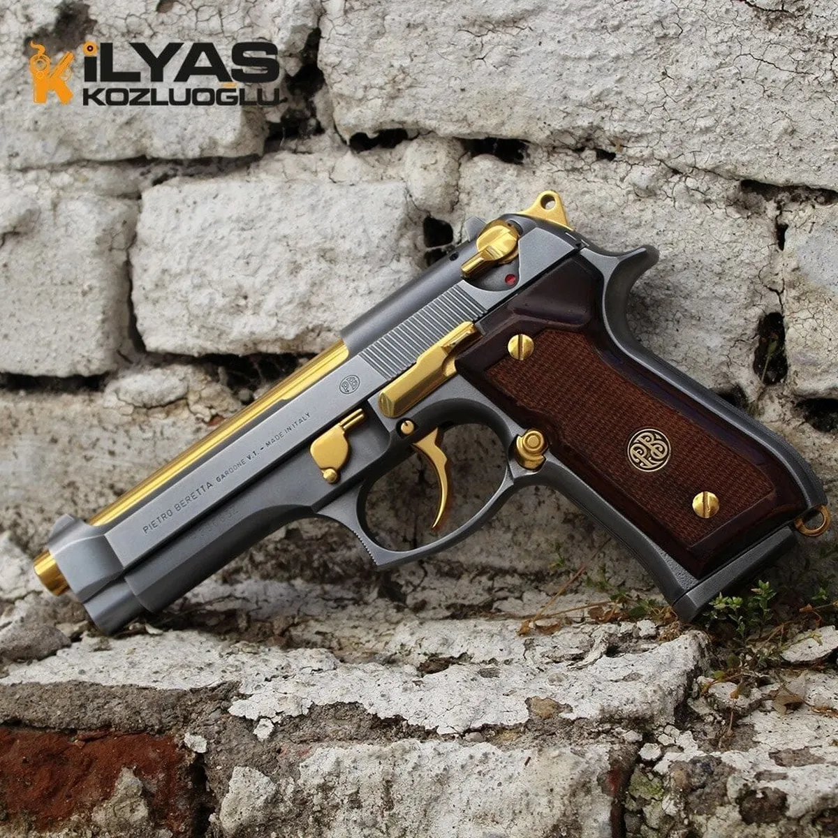 Beretta Mod 92 FS – Açık Füme Titanyum Kaplama – Parlak Sarı Titanyum Namlu ve Parçalar Detay 5
