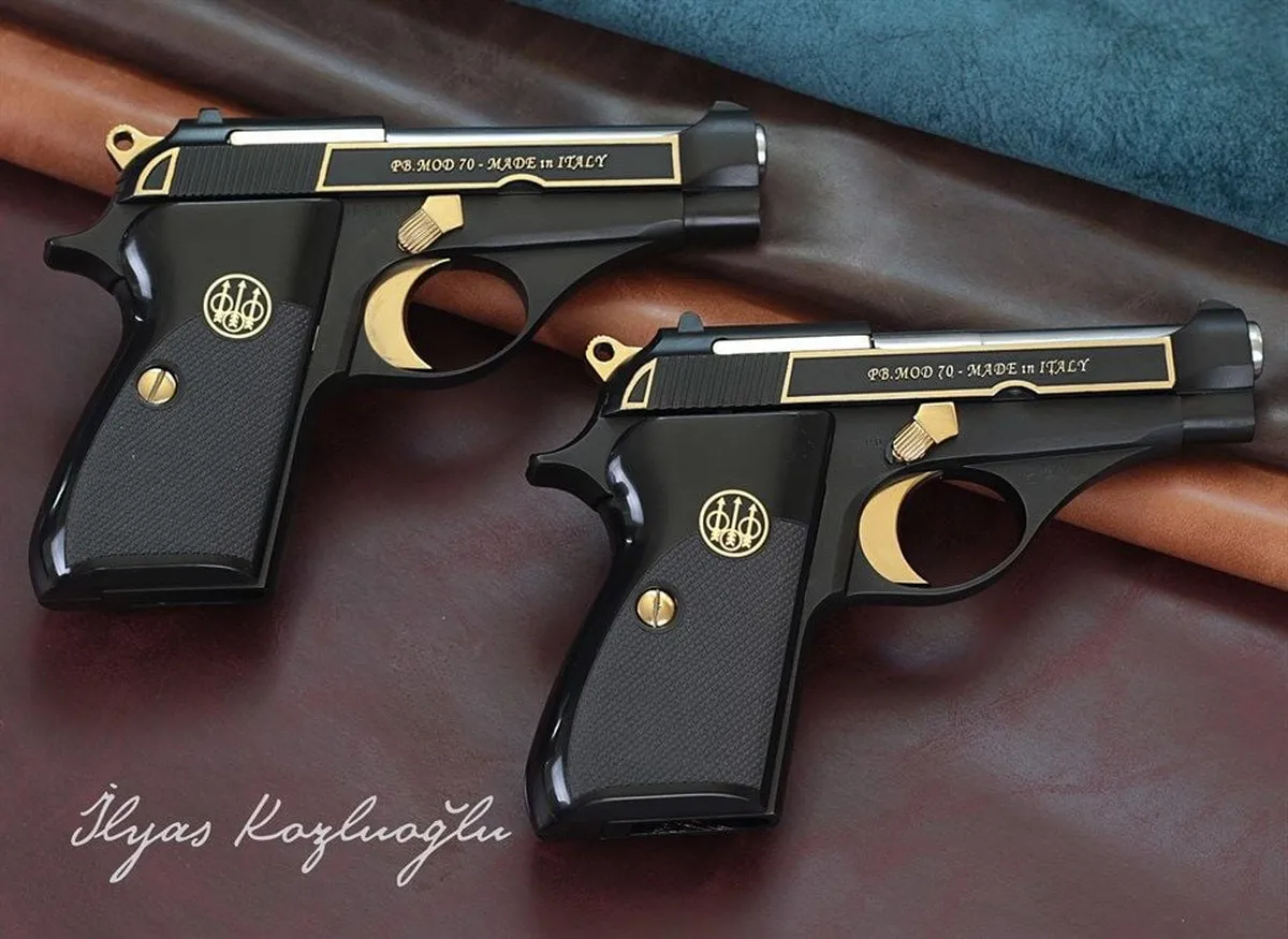 Beretta MOD70  Yanaklar Sarı Çerçeve Siyah Krom Kaplama Detay 2