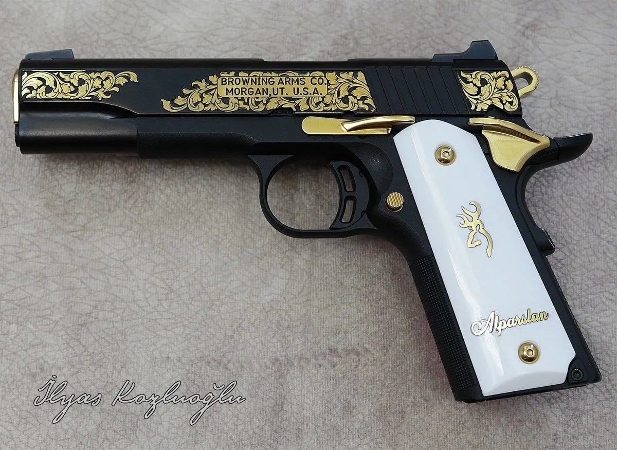 Browning 1911 Sarı Gravür & Siyah Krom Kaplama