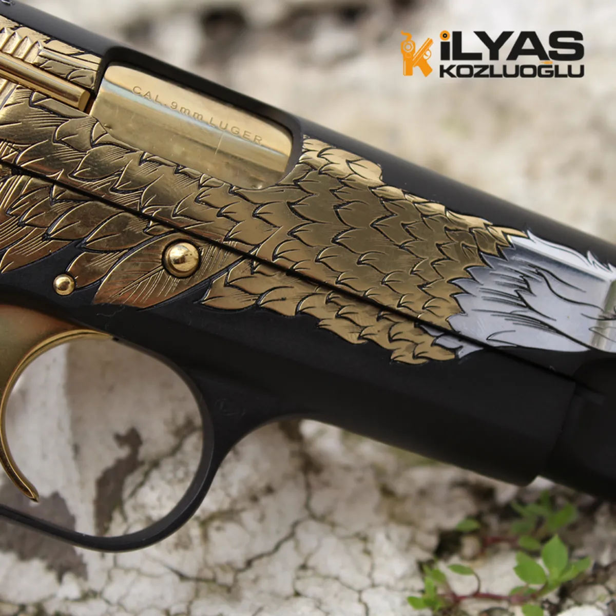Browning Mat Siyah Kaplama & Parlak Sarı Titanyum Old Glory Kartal Gravür Detay 5