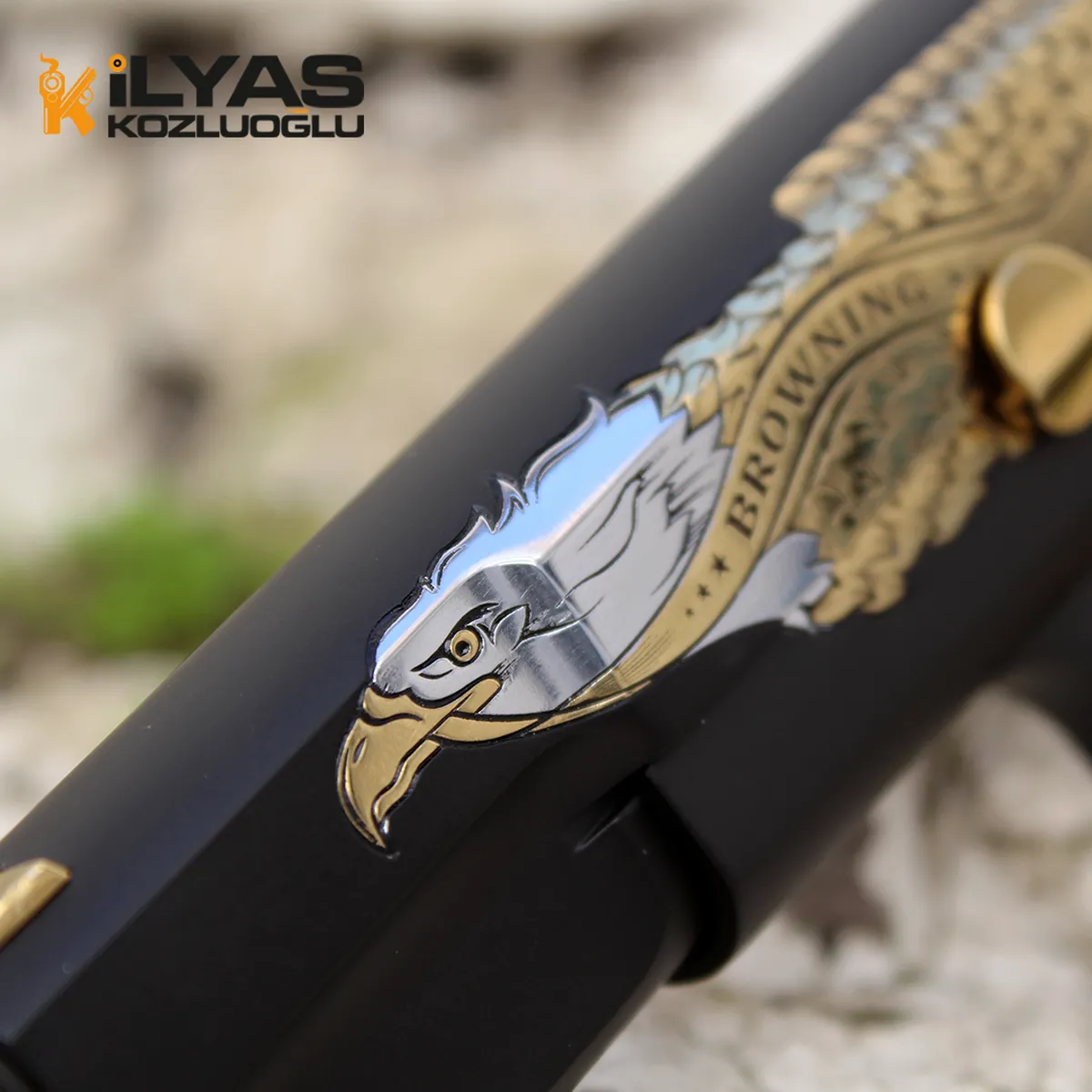 Browning Mat Siyah Kaplama & Parlak Sarı Titanyum Old Glory Kartal Gravür Detay 6