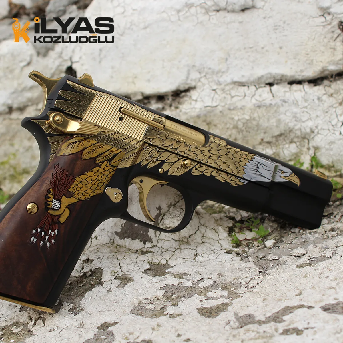Browning Mat Siyah Kaplama & Parlak Sarı Titanyum Old Glory Kartal Gravür Detay 8