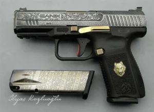 Canik TP9 SF Elite – Açık Füme  Titanyum – Scroll ve Çiçek Desen Gravür