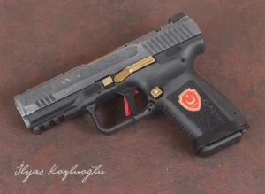 Canik TP9 Titanyum Kaplama – Scroll ve Çiçek Desen Gravür – 3D Ayyıldız – Osmanlı Arması