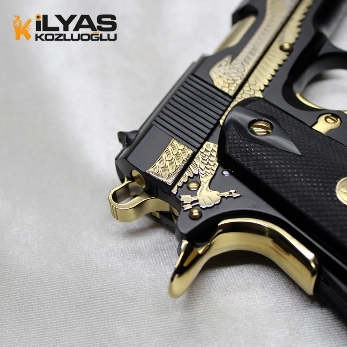 Colt 1911 Mat Siyah Kaplama & Kartal Gravür Detay 4