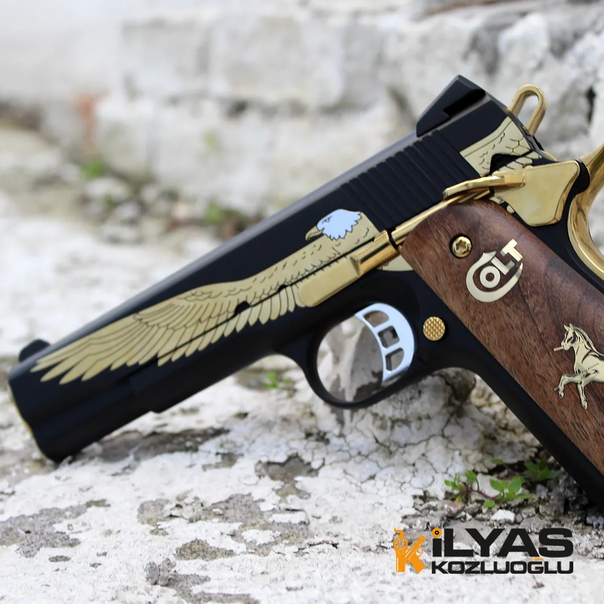 Colt 1911 Mat Siyah Kaplama & Kartal Gravür Detay 9
