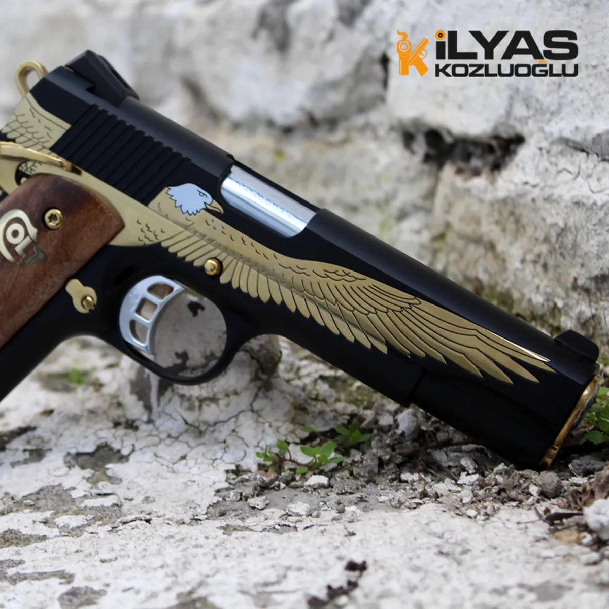 Colt 1911 Mat Siyah Kaplama & Kartal Gravür Detay 11