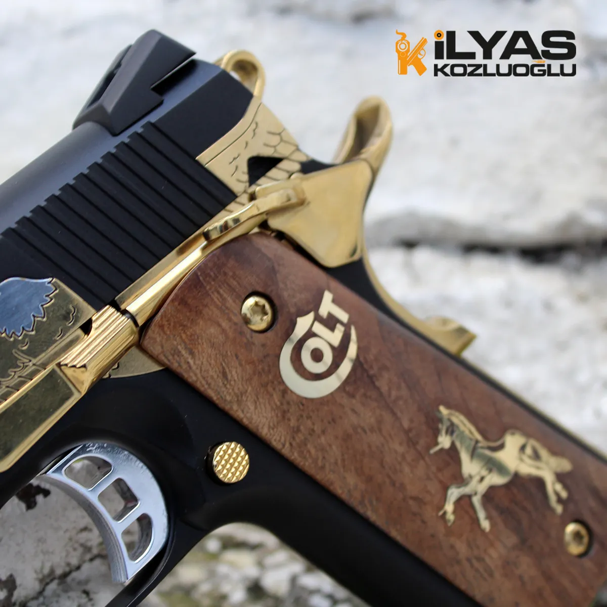 Colt 1911 Mat Siyah Kaplama & Kartal Gravür Detay 14
