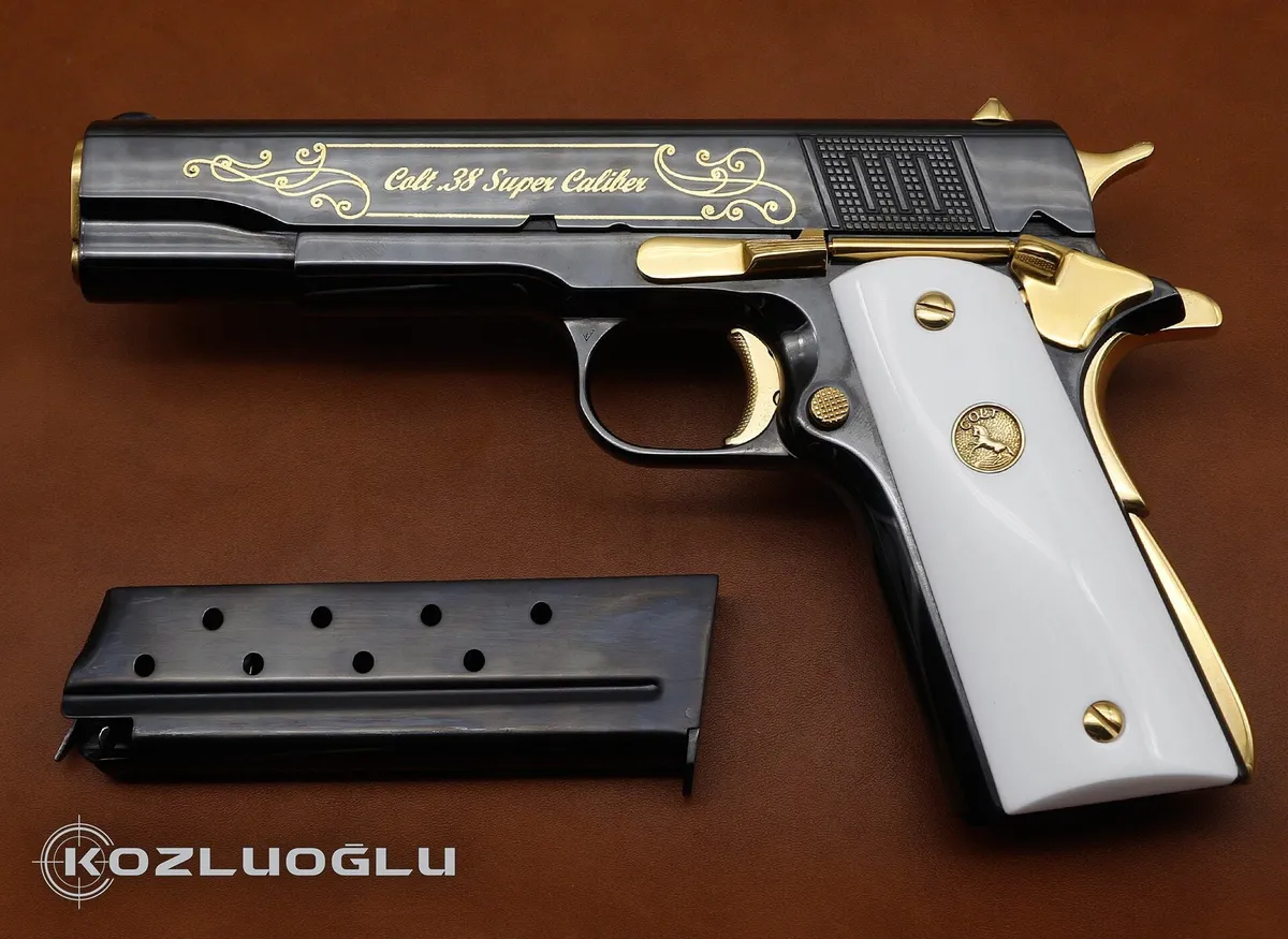 Colt .38 Super Caliber – Yanaklar Yaldızlı Sade Gravür – Özel Çekme Kertiği Detay 4