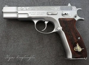 CZ 75B Mat Beyaz Krom – Yanaklar Çiçek Desen Gravür