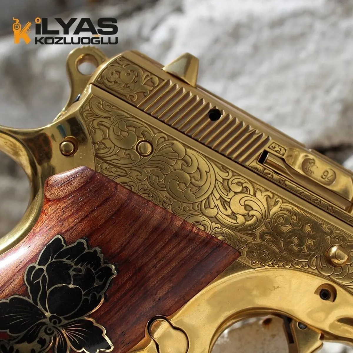 CZ 75B – Parlak Sarı Titanyum Kaplama – Full Gravür Desen Detay 3