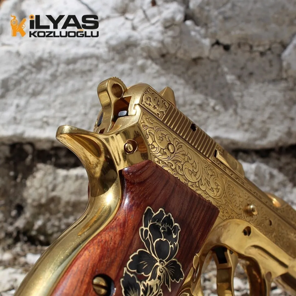 CZ 75B – Parlak Sarı Titanyum Kaplama – Full Gravür Desen Detay 4
