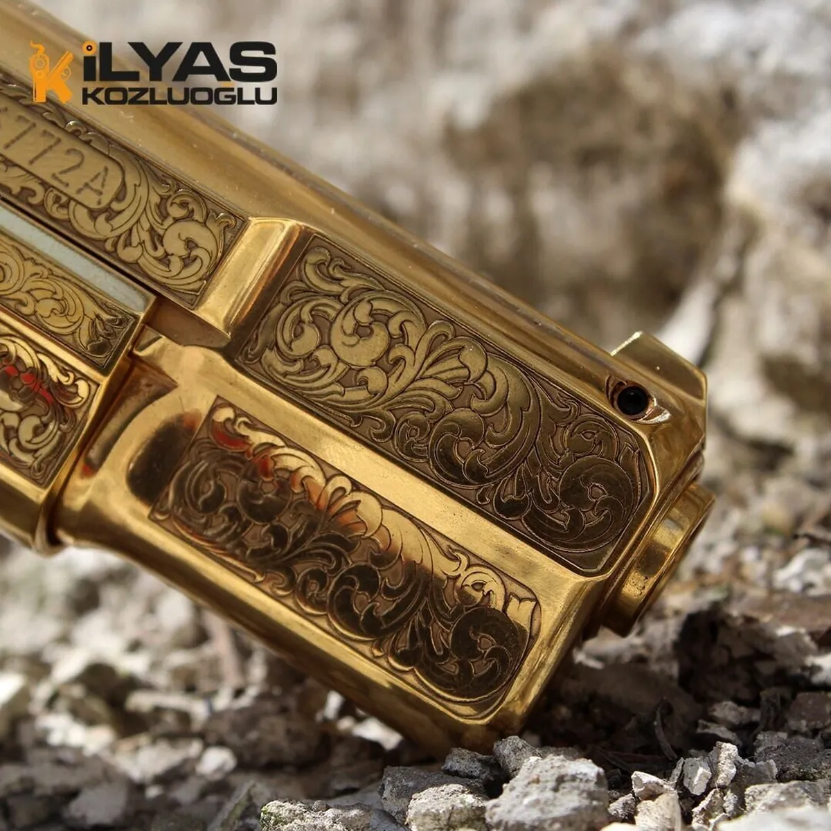 CZ 75B – Parlak Sarı Titanyum Kaplama – Full Gravür Desen Detay 5