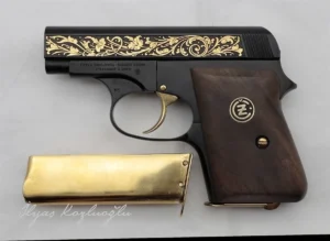 CZ Ceska 6.35 Sarı Titanyum Gravür Desen